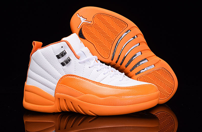 2016 Women Air Jordan 12 White Orange Shoes